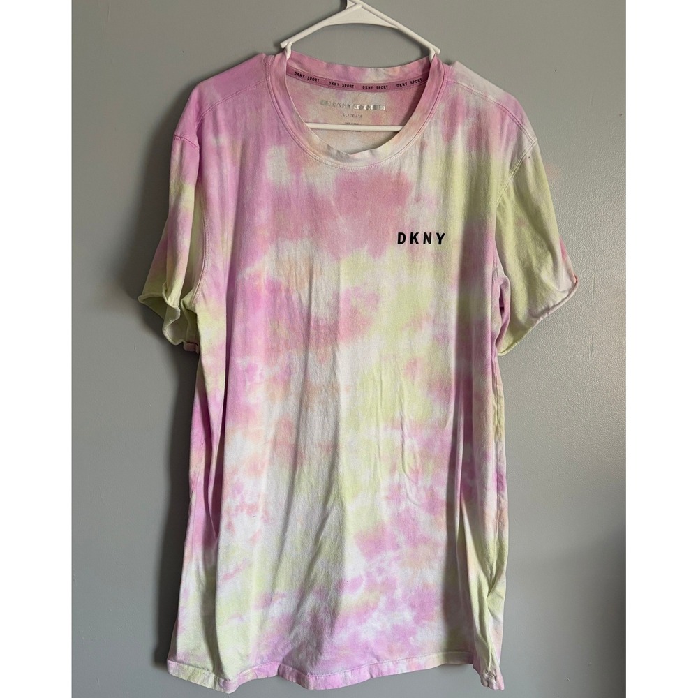 DKNY Sport Pink Yellow Tie Dye Cotton T-Shirt XL